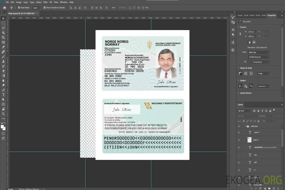 Carte d'identité norvégienne version 2 template